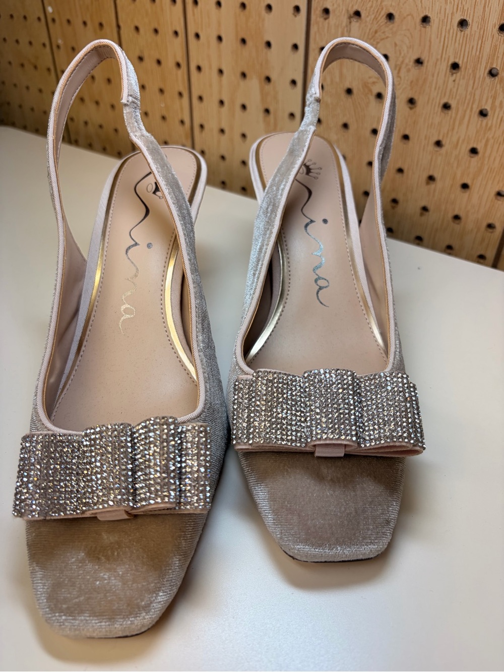 Nina Jolanda Velvet Crystal Bow Slingback Pumps